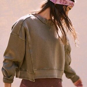 Free People Olive Green Boxy Crewneck Sweatshirt… COD: 0279